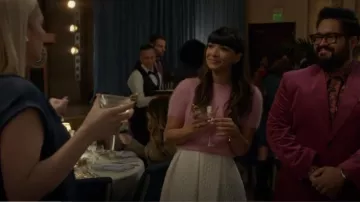 Topshop Diamond Jacquard Midi Skirt worn by Sam (Hannah Simone) as seen in Not Dead Yet (S02E03)