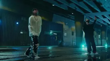 Louis Vuitton Cracked Ice Ski Pants worn by Peso Pluma in A Tu Manera with Junior H [Video Oficial]