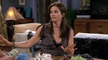 Black Polka Dot Patern Dress worn by Monica Geller (Courteney Cox) in Friends (S08E22)