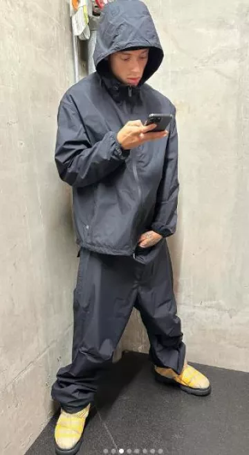 Burberry Black & Blue-EDK Logo Windbreaker Jacket worn by Central Cee on the Instagram account @centralcee