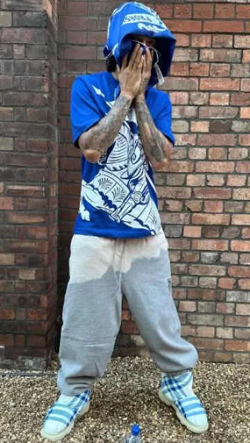 Burberry Royal Blue Large EKD Logo T-Shirt worn by Central Cee on the Instagram account @centralcee