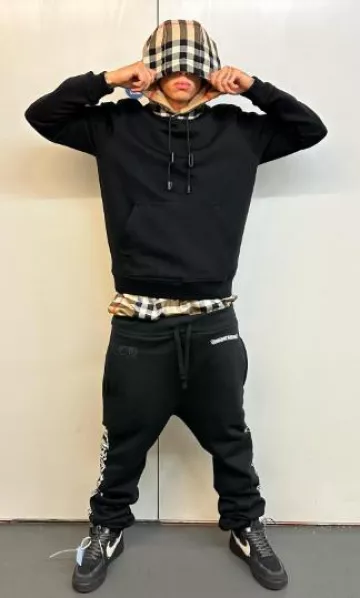 Burberry Black & Beige Check-Hood Hoodie worn by Central Cee on the Instagram account @centralcee