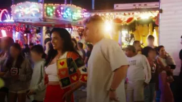 Alice + Olivia Gray Anderson Crochet Heart Cardigan worn by Danielle Olivera as seen in Summer House (S08E01)