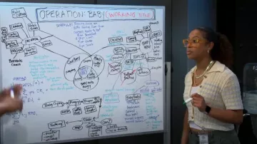 Suéter de polo azul Kimchi Oliver Button-Down usado por Courtney (Skye Townsend) como se ve en The Neighborhood (T06E03)