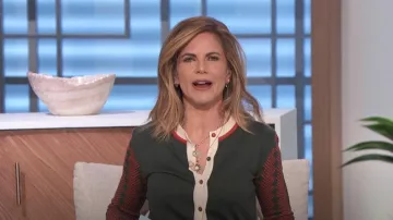 Palava Vera Green Fox Embroidered Cardigan worn by Natalie Morales as seen in The Talk on February 23, 2024