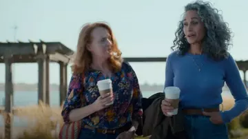 Talbots Pleat­ed Sleeve Poplin Top Flo­ral Medallion worn by Rita Richards (Marnie McPhail) as seen in The Way Home (S02E05)