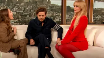 Thom browne 4-Bar Stripe Shirt Jack­et worn by Cole Sprouse as seen in The Drew Barrymore Show on February 18, 2024