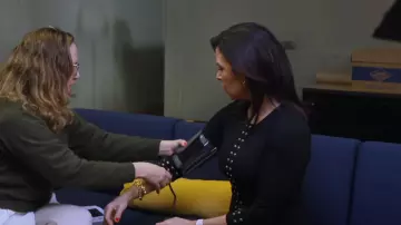 Karen Kane Studded Sheath Dress worn by Meg Oliver as seen in CBS Evening News with Norah O'Donnell on February 27, 2024