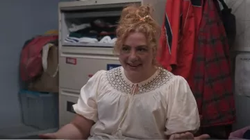 Old Navy Puff Sleeve Tie Front Embroidered Swing Top worn by Tiffany as seen in One More Time (S01E08)