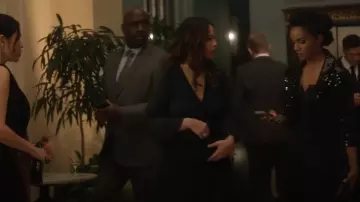 The Kooples Long Blue Navy Pleat­ed Dress worn by Lucy Chen (Melissa O'Neil) as seen in The Rookie (S06E02)