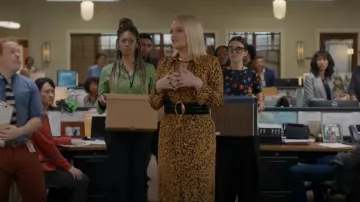 Altuzarra Claudia Feather Print Ruched Long Sleeve Shirtdress worn by Lexi (Lauren Ash) as seen in Not Dead Yet (S02E04)
