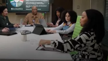 Asos Design Smock Maxi Dress in Belt in Mono Geo Splice Print worn by Janine Teagues (Quinta Brunson) as seen in Abbott Elementary (S03E05)