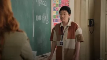 Forever 21 Suede Color Block Shirt worn by Mason Renfro as seen in Abbott Elementary (S03E05)
