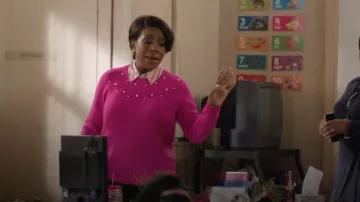 Charter Club Cashmere Embellished Crewneck Sweater worn by Barbara Howard (Sheryl Lee Ralph) as seen in Abbott Elementary (S03E05)