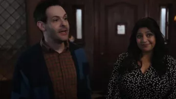 Beams Plus Crazy Patchwork Cable Knit Cardigan worn by Eric (Andrew Leeds) as seen in Ghosts (S03E03)