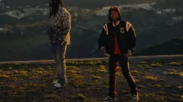 Celine Black & Red-Trim Satin Bomber Jacket worn by Lil Durk in Old Days