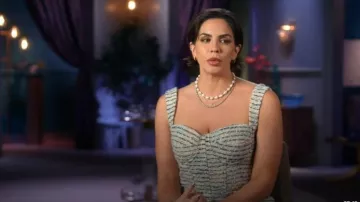 Aqua Tweed Busti­er Top worn by Katie Maloney as seen in Vanderpump Rules (S11E05)