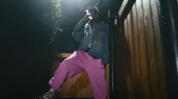 Balenciaga Light Blue DIY-Metal Logo Denim Jacket worn by Wiz Khalifa in Bobbi Kush [Official Music Video]