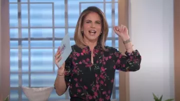 Alice + Olivia Eloise Floral Top worn by Natalie Morales as seen in The Talk on February 29, 2024
