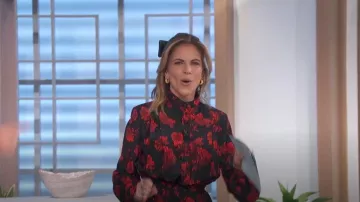 The Kooples Short Printed Silk Shirt Dress worn by Natalie Morales as seen in The Talk on February 28, 2024