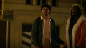 Jack & Jones Premium Zip Long Sleeve Polo with Contrast Panel in Green worn by Elliot (Bilal Hasna) as seen in Dead Hot (S01E02)