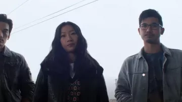 Denny&Dora Shearling Moto Jacket Bomber Brown Shearling Jacket worn by Nicky Shen (Olivia Liang) as seen in Kung Fu (S02E04)