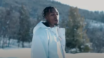 Balenciaga White 3B Sports Icon Hooded Ski Jacket worn by YoungBoy Never Broke Again in Boat [Official Music video]