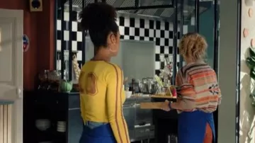 Urban Outfitters Mia Yellow Long Sleeve Football T-Shirt worn by Aya (Johanna Boyer) in the series Plus belle la vie, encore plus belle (S01E18)