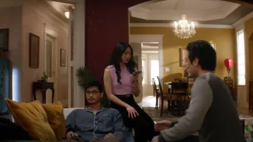 Ganni Crys­tal-em­bell­ished But­tons Vest worn by Althea Shen (Shannon Dang) as seen in Kung Fu (S02E11)