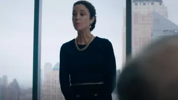 LK Bennett Vinnie Navy Jersey Tweed Trim Shift Dress worn by Helena (Zina Anaplioti) as seen in Billions (S06E08)