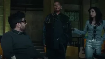 Versace Crack­led Leather Ca­ban Coat worn by Robyn McCall (Queen Latifah) as seen in The Equalizer (S04E03)
