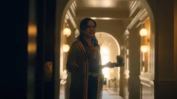 By Anthropologie Metallic Varsity Cardigan Sweater worn by Sunny Patel (Agam Darshi) as seen in Sight Unseen (S01E06)
