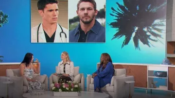 V Chapman Pia Dress in Provencal Blue worn by Jacqueline MacInnes Wood as seen in The Talk on March 4, 2024