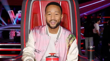 Pink Printed Satin Bomber Jacket worn by John Legend in The Voice TV show wardrobe (S25E03)