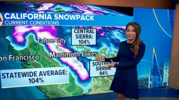 Robe courte en maille Zara en bleu marine portée par Ginger Zee comme on le voit dans Good Morning America le 5 mars 2024