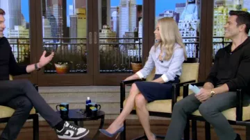 Celine Romy Shirt In Striped Silk worn by Kelly Ripa as seen in LIVE with Kelly and Mark on March 4, 2024