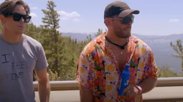 Asos Design Boxy Over­sized Re­vere Shirt In Ver­ti­cal Photographic Floral Print worn by Brock Davies as seen in Vanderpump Rules (S11E06)