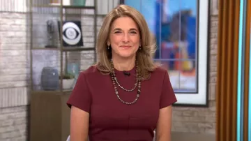 Robe fourreau Boss Demiara portée par Jill Schlesinger vue dans CBS Mornings le 5 mars 2024
