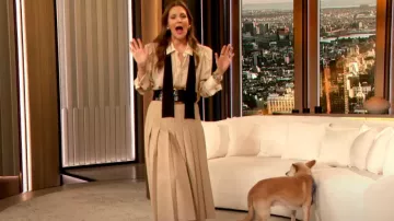 Falda plisada Babaton Didi usada por Drew Barrymore como se ve en The Drew Barrymore Show el 4 de marzo de 2024