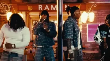 Veste Lanvin x Future Blue Denim Allover-Logo portée par Money Man à Turnt avec Moneybagg Yo (Official Video)