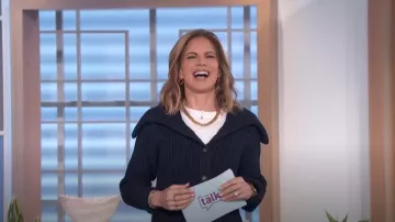 Polo Ralph Lauren Rib Knit Cot­ton Col­lared Cardi­gan worn by Natalie Morales as seen in The Talk on March 7, 2024