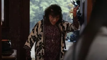 Olsen Rib Knit Retro Leaf Print Cardigan worn by Carol (Caroline Aaron) as seen in Ghosts (S03E04)