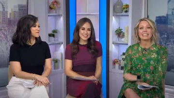 Eliza J Vestido de manga larga con globo floral con volantes usado por Dylan Dreyer como se ve en Today el 8 de marzo de 2024