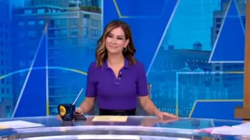 Theory Rib Sweater Polo worn by Rebecca Jarvis as seen in Good Morning America on March 8, 2024