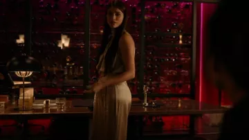 The Sei Champagne Silk Wide Leg Trouser worn by Nadia Morales (Eva De Dominici) as seen in The Cleaning Lady (S03E01)