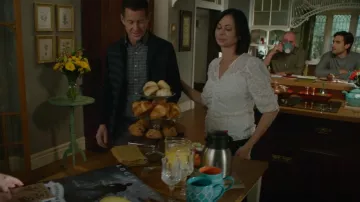 Frame Velvet Shirred Heyhole Top worn by Cassie Nightingale (Catherine Bell) as seen in Good Witch (S07E06)