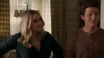 Vince Polo Button Cardigan worn by Mandy McAllister (Emily Osment) as seen in Young Sheldon (S07E04)