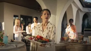 L'Agence Hol­ly Brooch Print But­ton Front Shirt worn by Karen Street (Sherilyn Fenn) as seen in S.W.A.T. (S07E04)