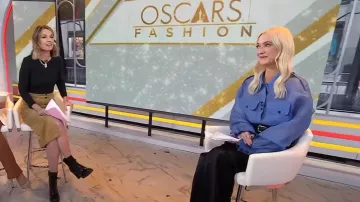 Khaite Missa Camisa de seda transparente de gran tamaño con botones de Georgette usada por Zanna Roberts Rassi como se ve en Today el 11 de marzo de 2024