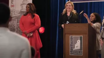 A.W.A.K.E. Asymmetric Pleated Crepe Skirt worn by Ava Coleman (Janelle James) as seen in Abbott Elementary (S03E06)